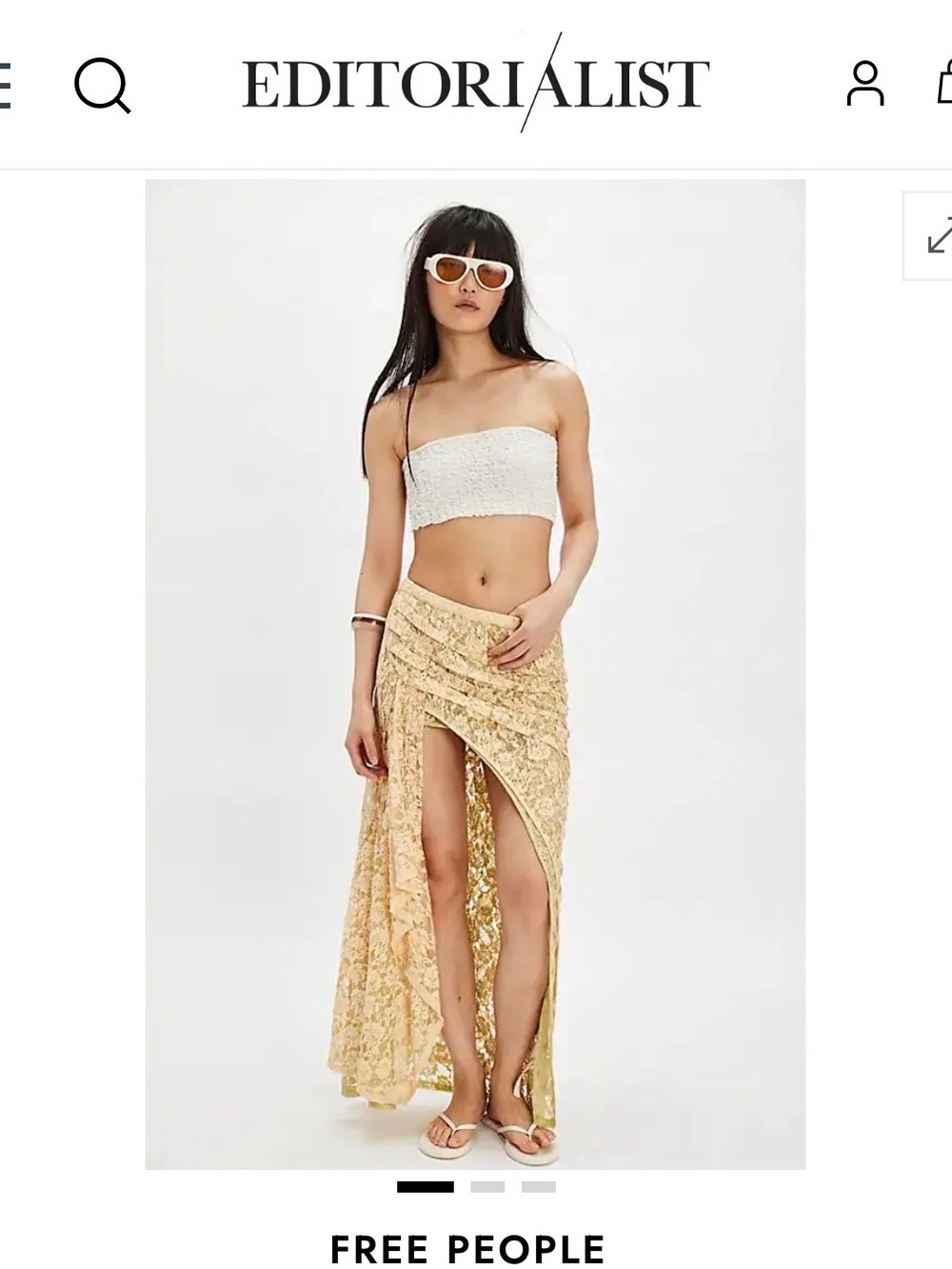 Free People Pale Yellow Lace High-Low Maxi Skirt with Front Draped Slit XL